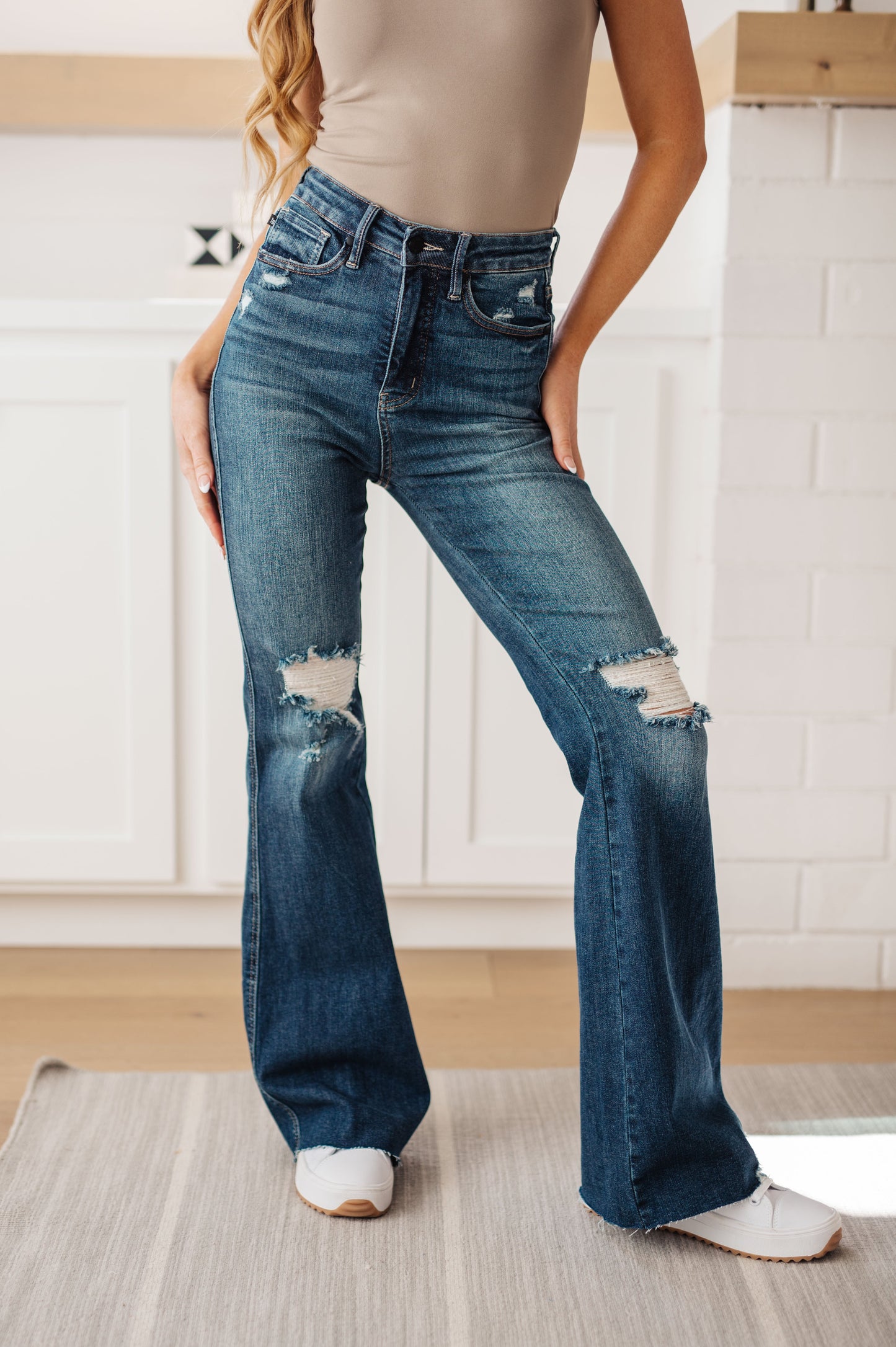 Cassandra High Rise Control Top Distressed Flare Jeans ~ Online Exclusive