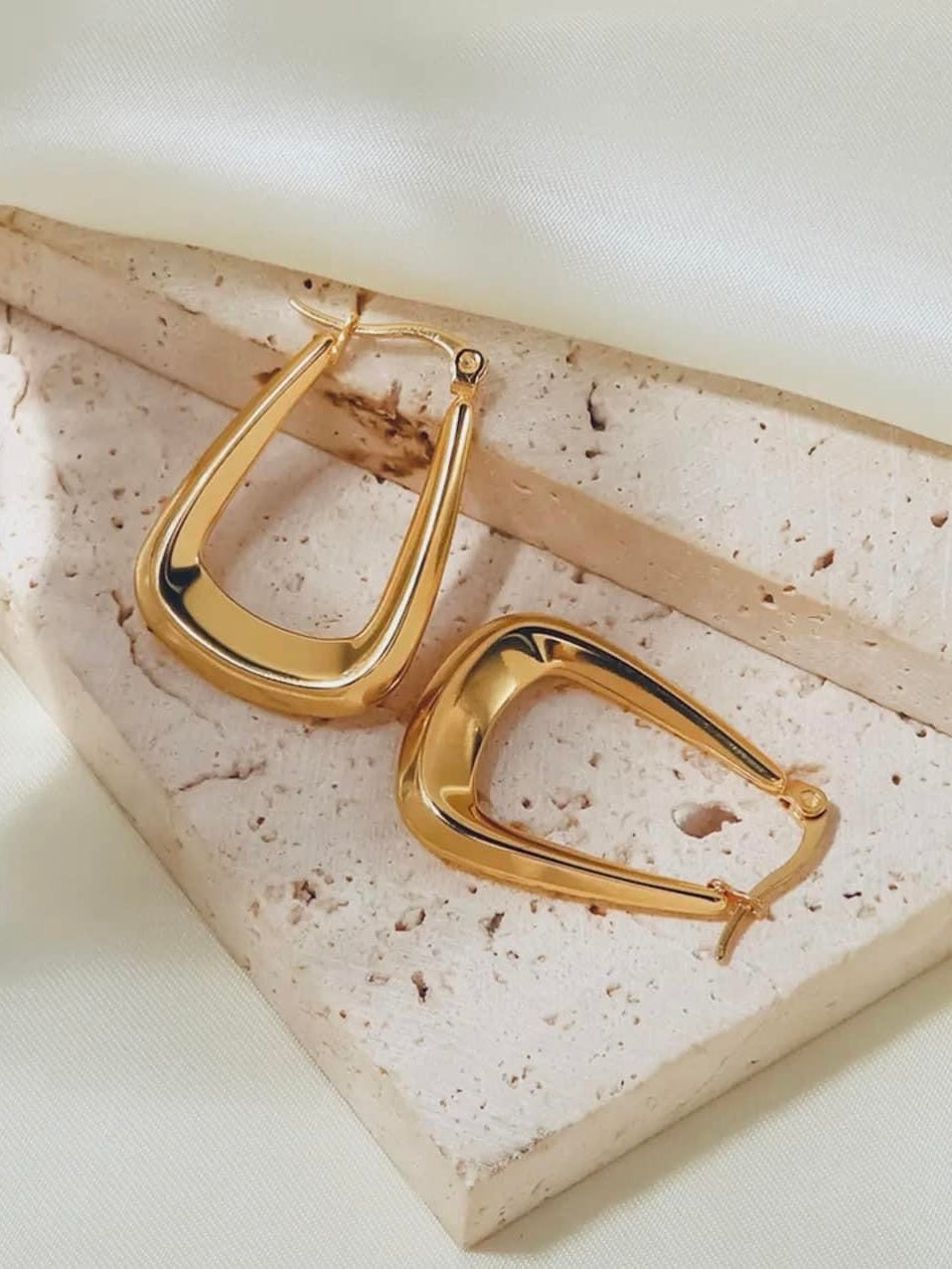 Stainless Trapezoid Gold Hoops