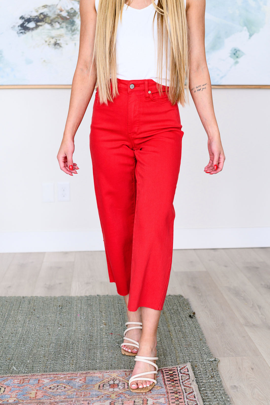 Lisa High Rise Control Top Wide Leg Crop Jeans in Red ~ Online Exclusive