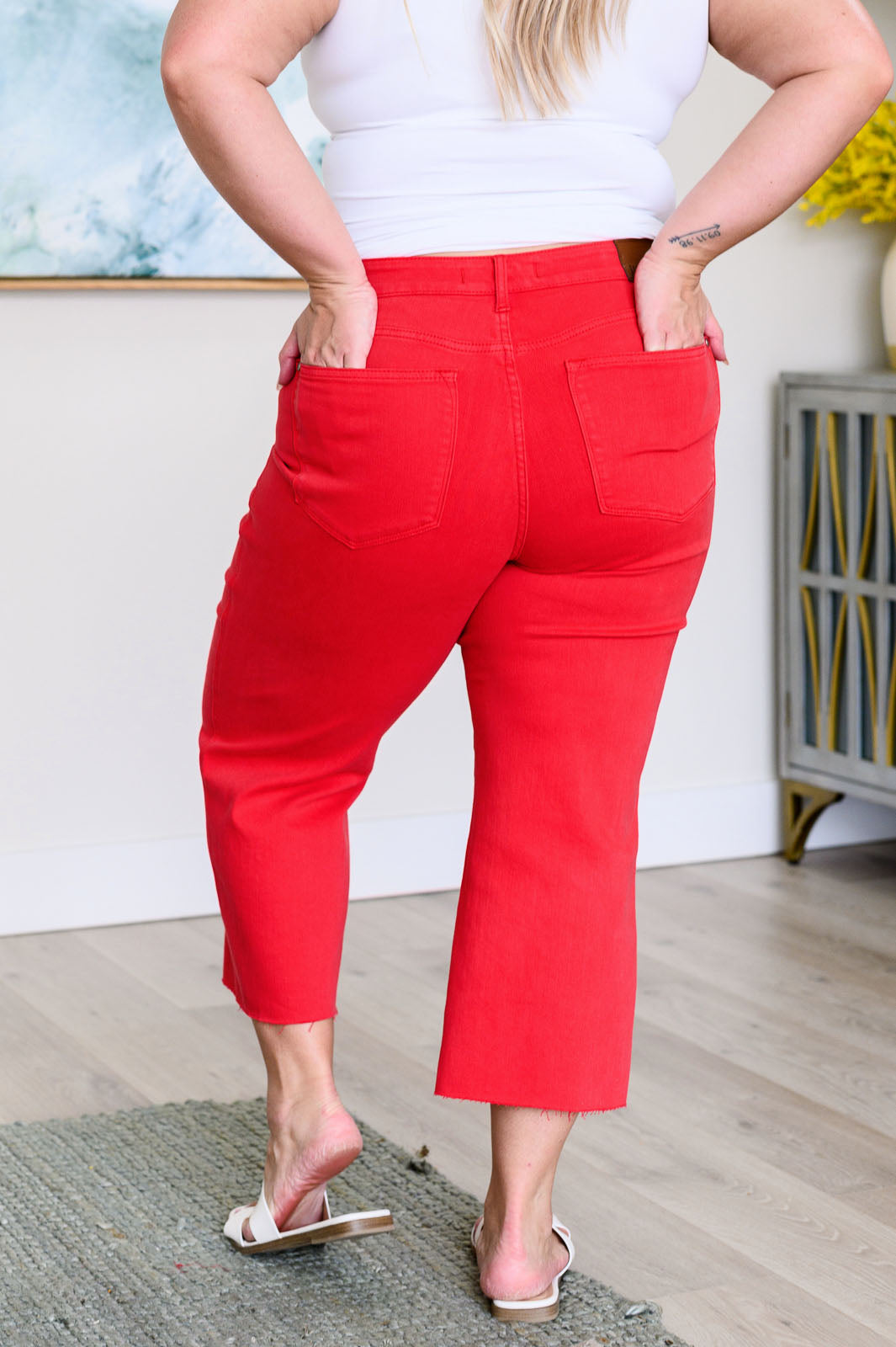 Lisa High Rise Control Top Wide Leg Crop Jeans in Red ~ Online Exclusive