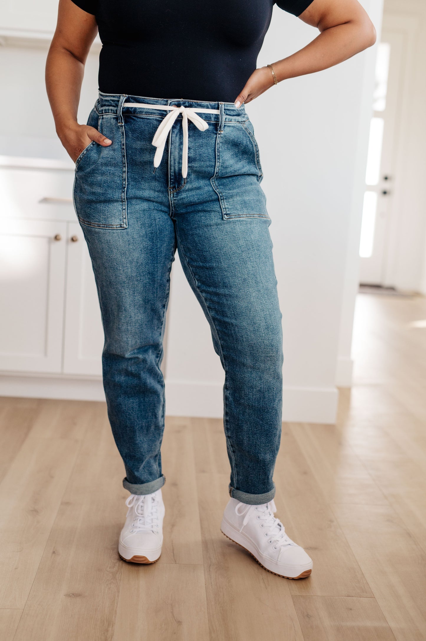 Payton Pull On Denim Joggers in Medium Wash ~ Online Exclusive