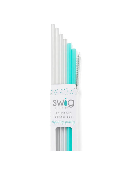 Swig Clear + Aqua Reusable Straw Set